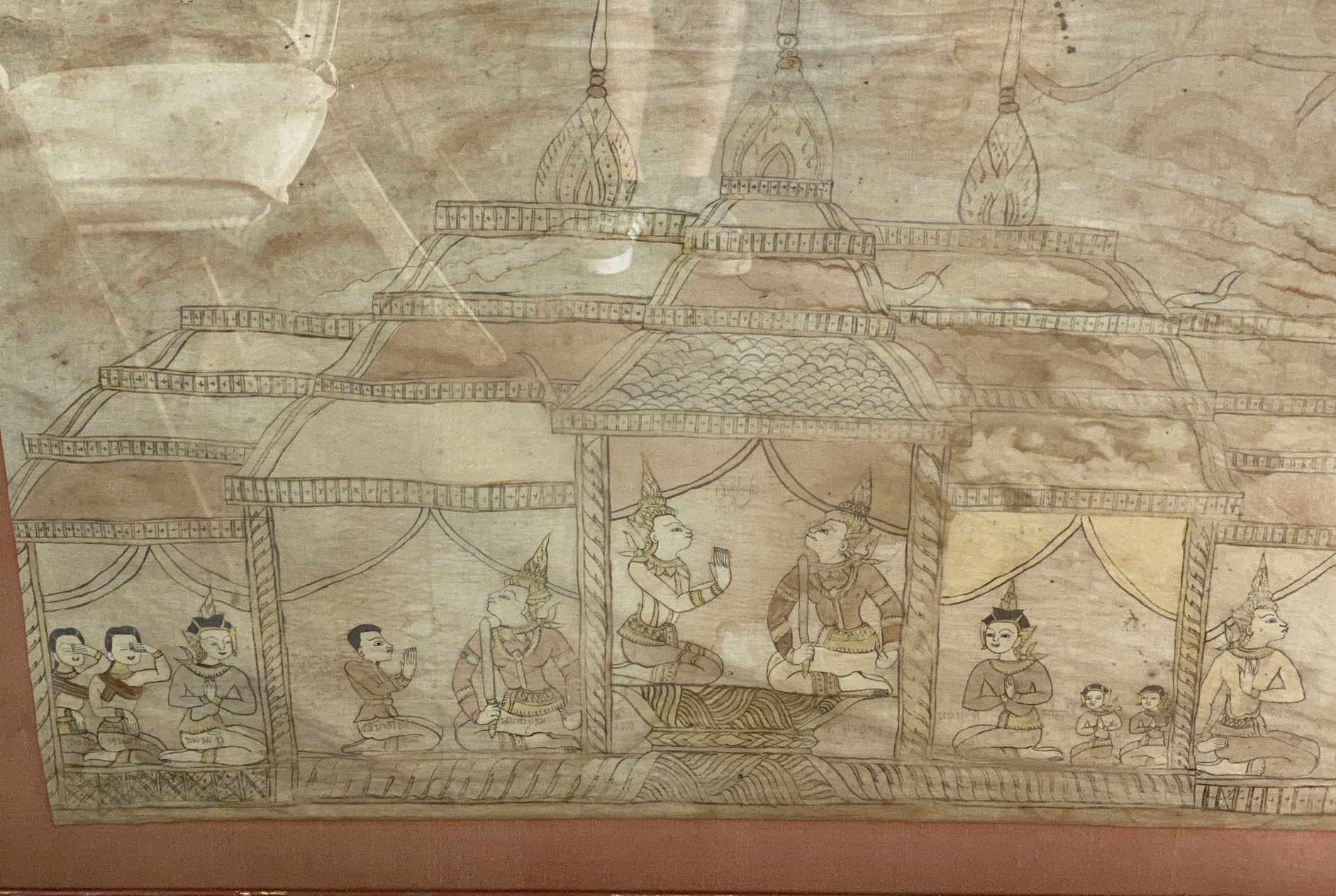 A Sino Tibetan painted fabric panel, width 168cm, height 105cm